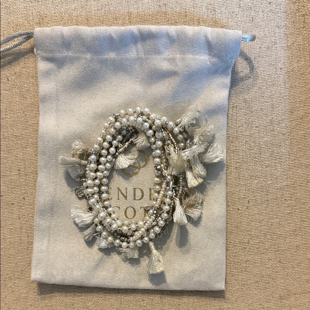 Kendra Scott Pearl and Silver Beaded Bracelet set